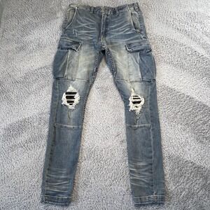 Amiri Cargo Jeans Mens 31x32 Blue Distressed Skinny Stretch USA Luxury Tactical